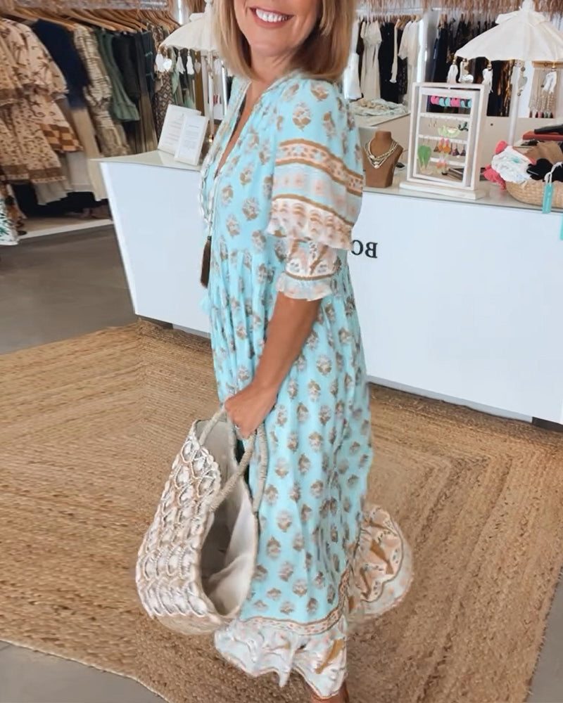 Giulia | Robe Midi à Imprimé et Manches Bouffante