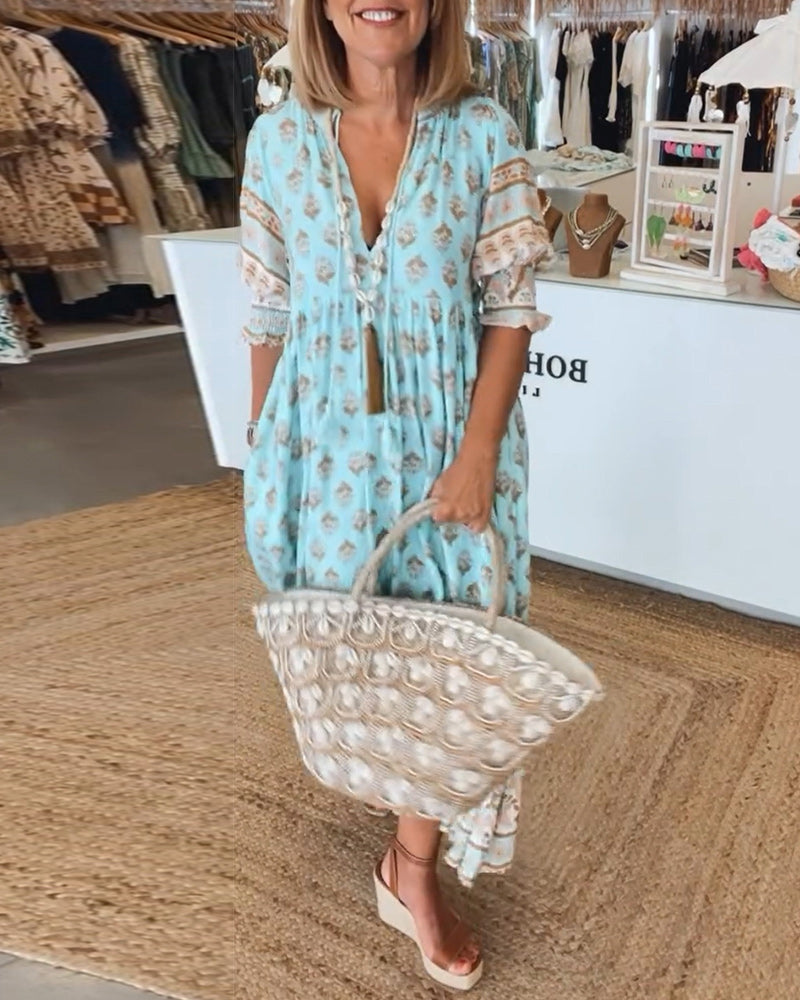 Giulia | Robe Midi à Imprimé et Manches Bouffante