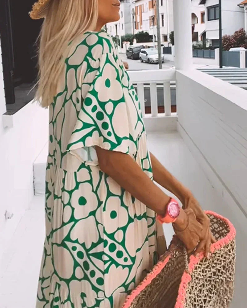 Christine | Robe Longue d’Été à Motif Élégant