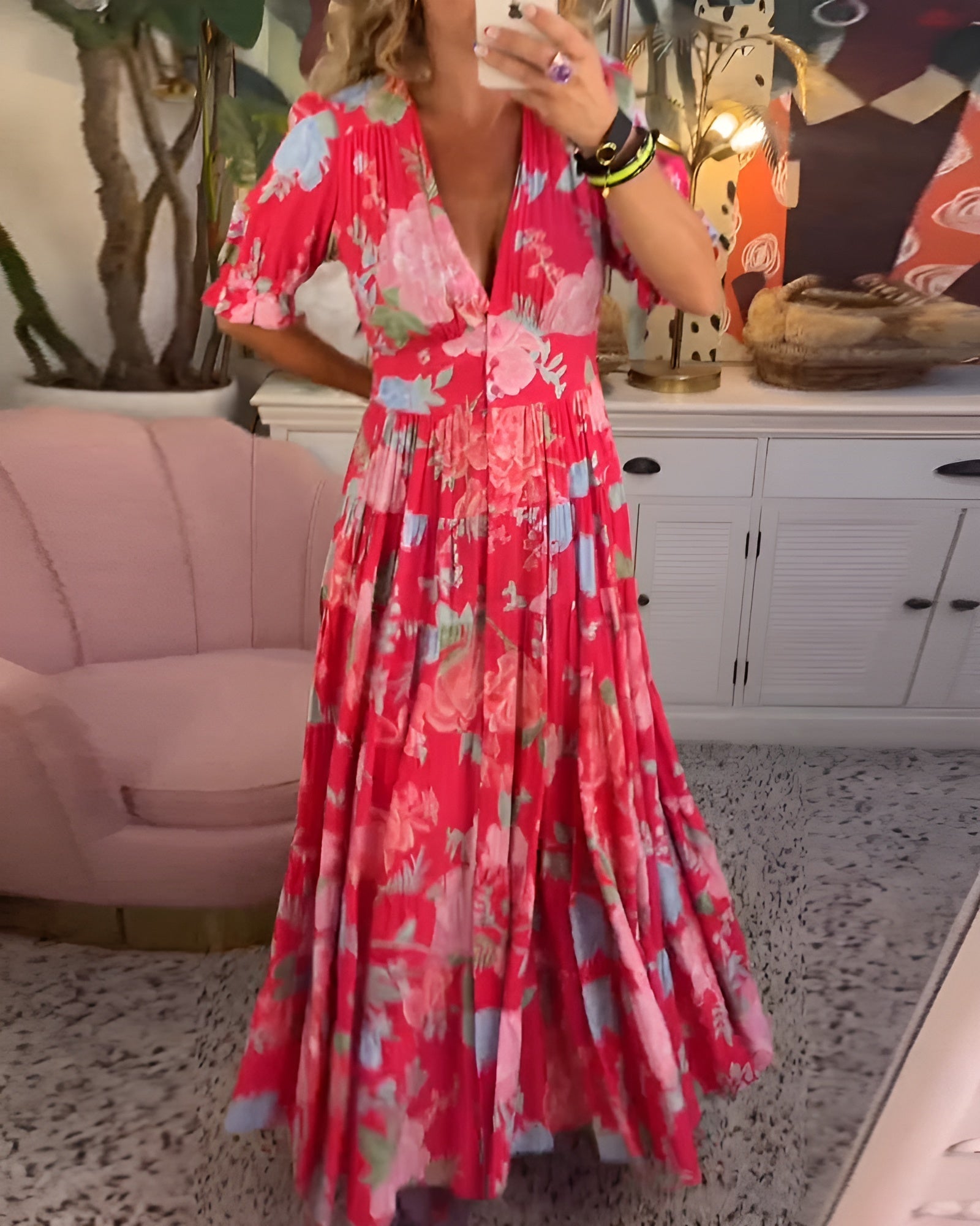 Caterina | Robe Longue Fleurie à Coupe Féminine