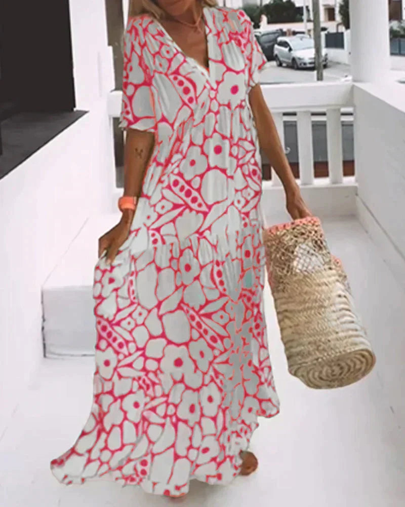 Christine | Robe Longue d’Été à Motif Élégant