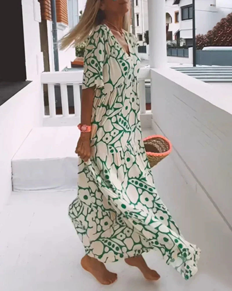 Christine | Robe Longue d’Été à Motif Élégant