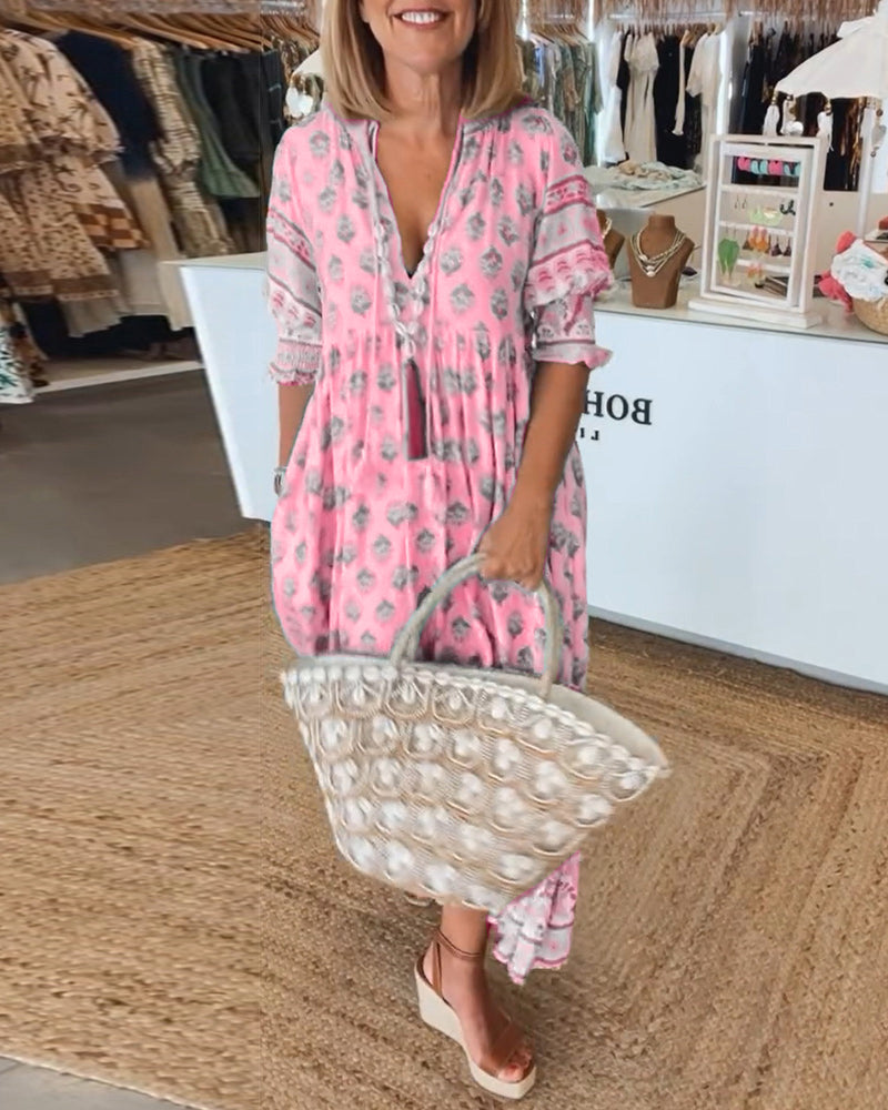 Giulia | Robe Midi à Imprimé et Manches Bouffante
