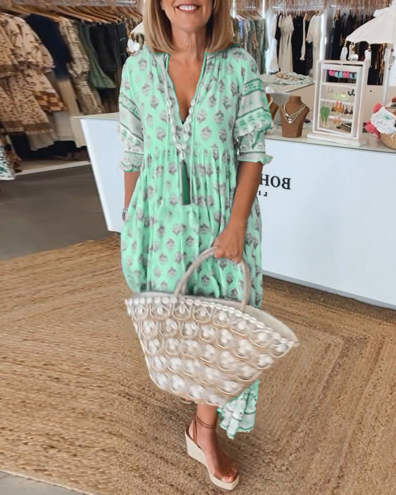 Giulia | Robe Midi à Imprimé et Manches Bouffante