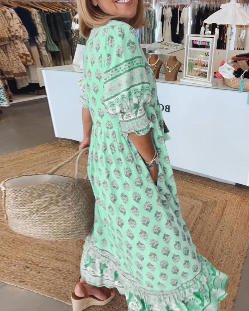 Giulia | Robe Midi à Imprimé et Manches Bouffante