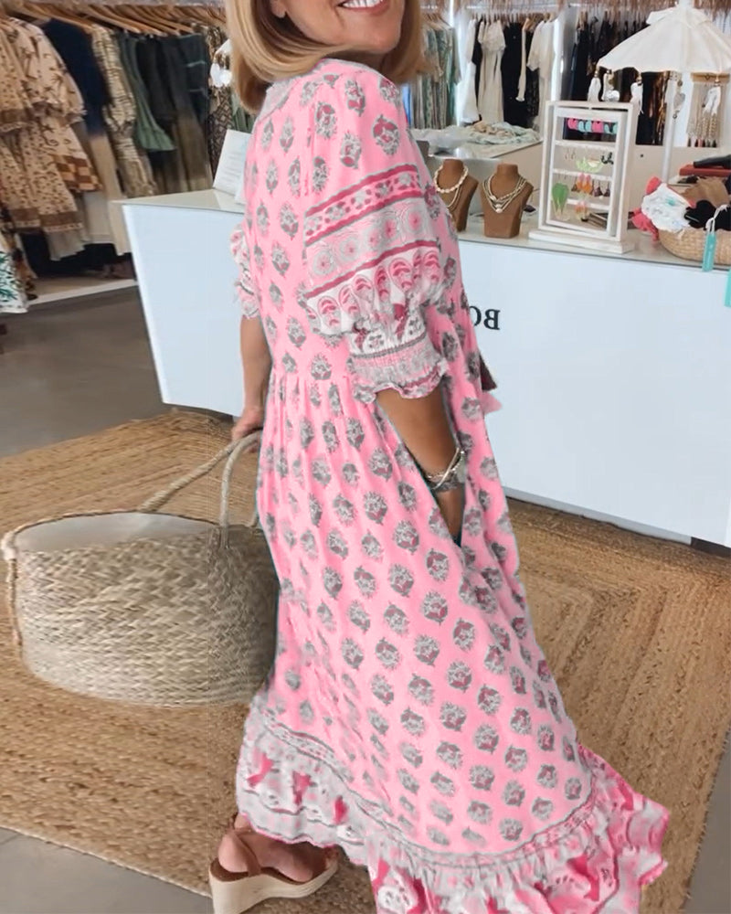 Giulia | Robe Midi à Imprimé et Manches Bouffante