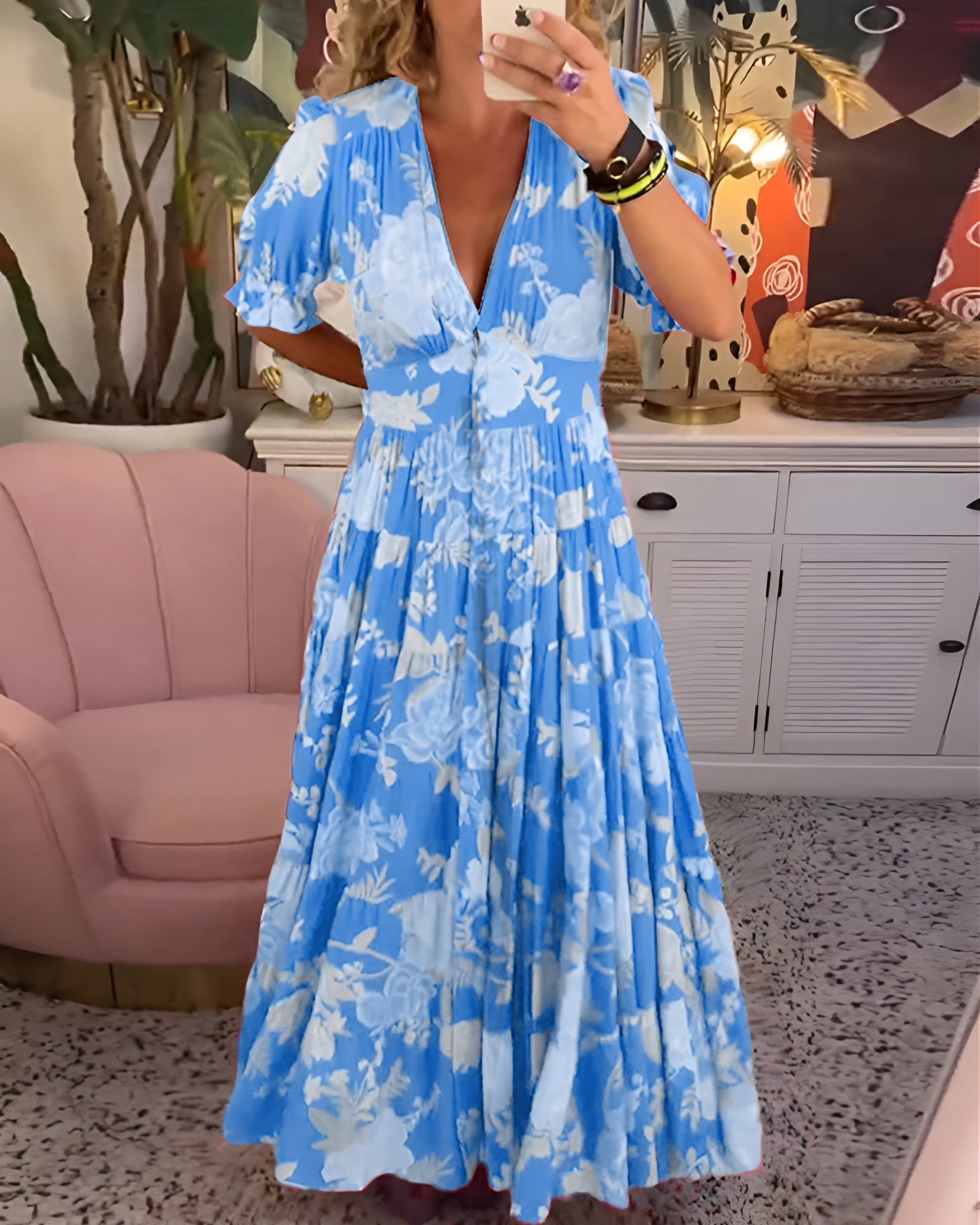 Caterina | Robe Longue Fleurie à Coupe Féminine