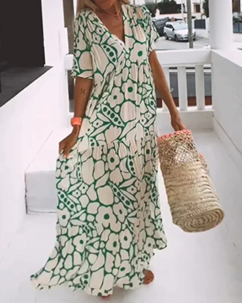 Christine | Robe Longue d’Été à Motif Élégant