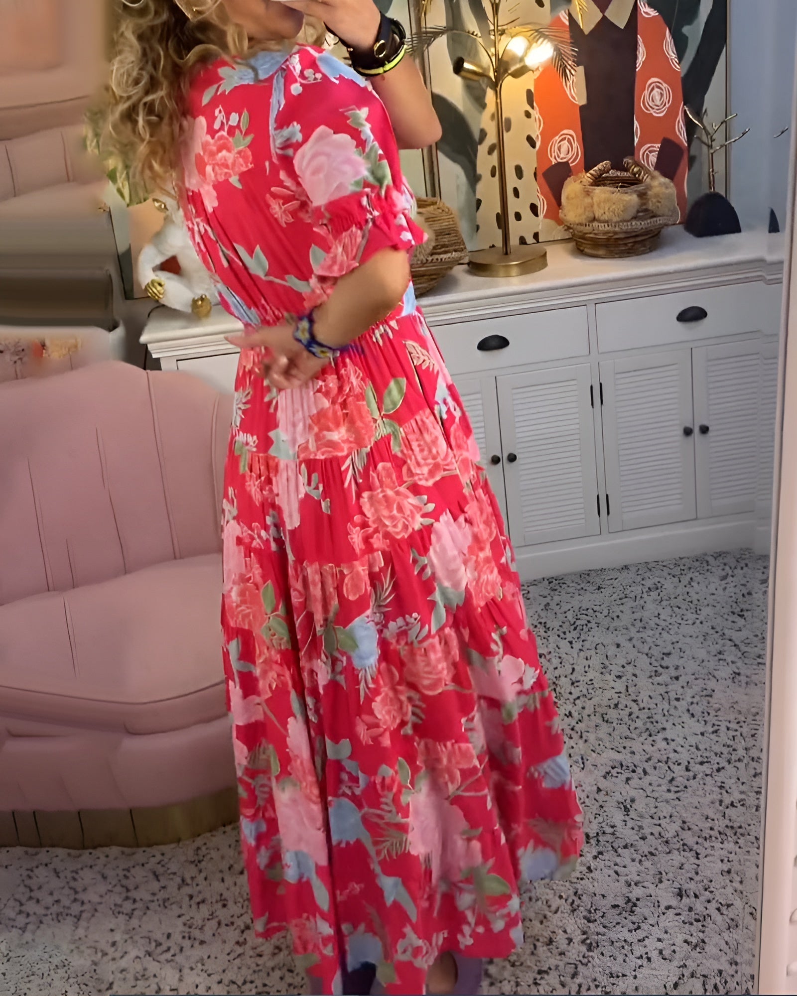 Caterina | Robe Longue Fleurie à Coupe Féminine