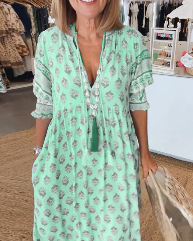 Giulia | Robe Midi à Imprimé et Manches Bouffante