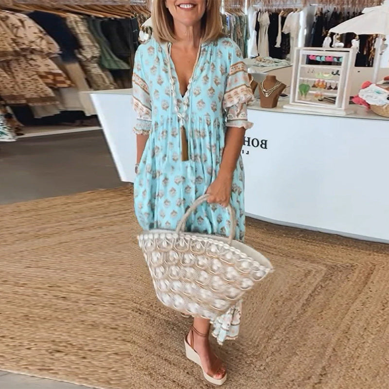 Giulia | Robe Midi à Imprimé et Manches Bouffante