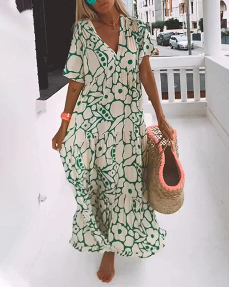 Christine | Robe Longue d’Été à Motif Élégant