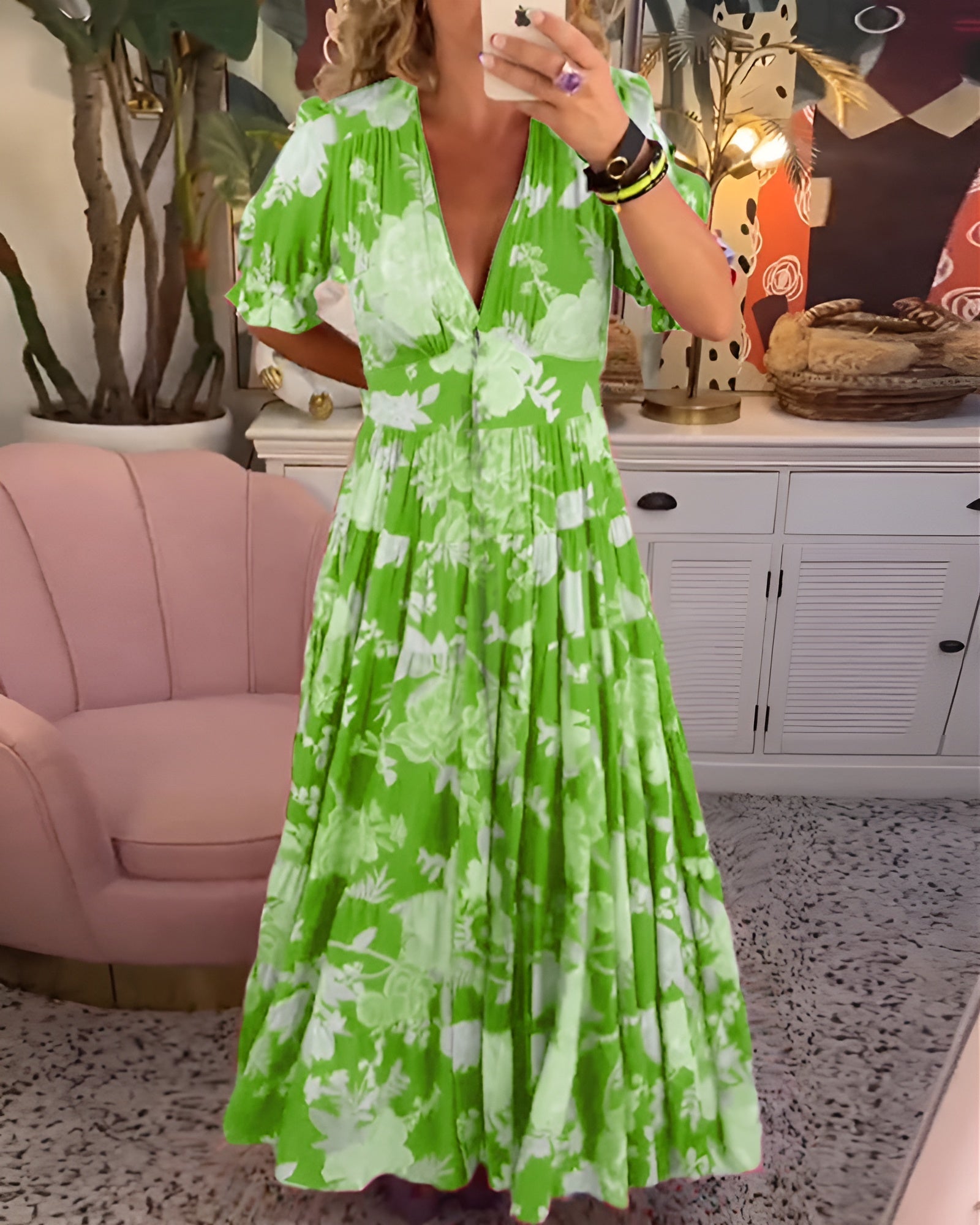 Caterina | Robe Longue Fleurie à Coupe Féminine