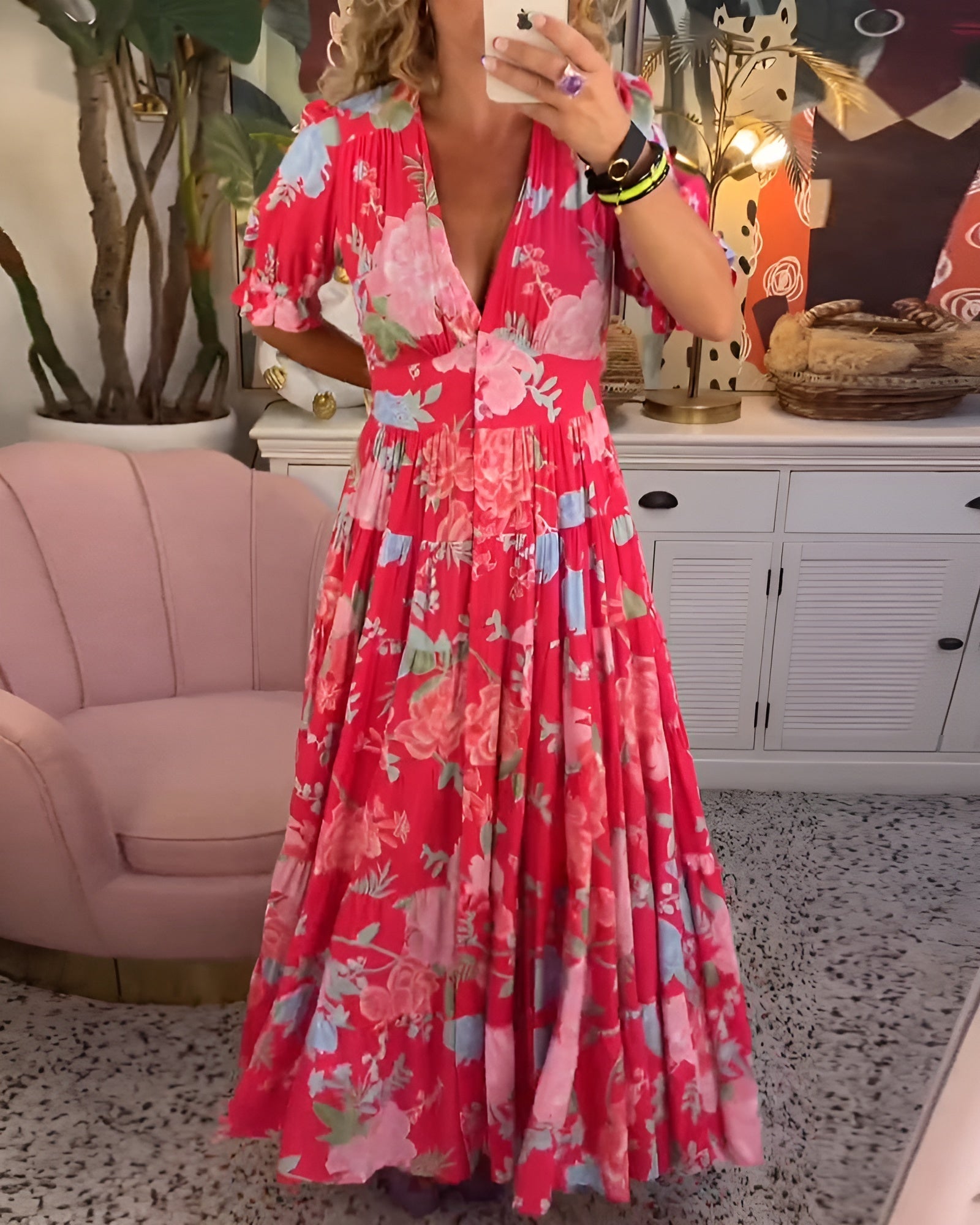 Caterina | Robe Longue Fleurie à Coupe Féminine