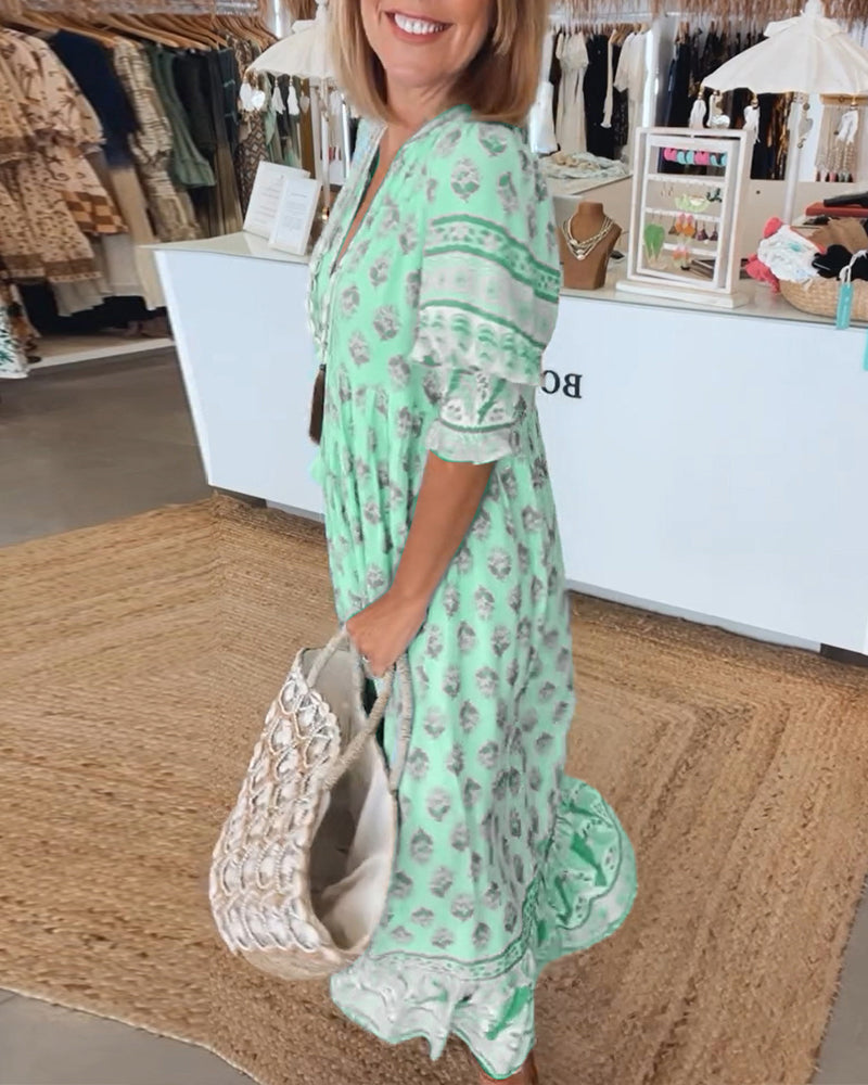 Giulia | Robe Midi à Imprimé et Manches Bouffante