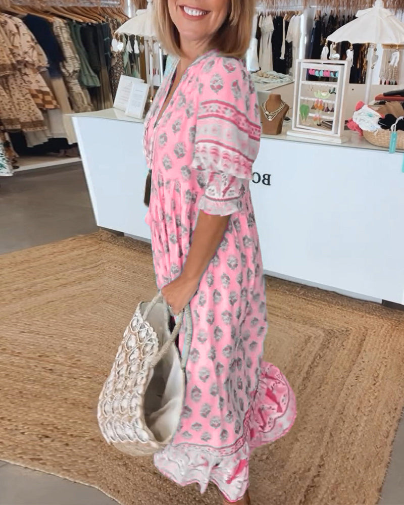 Giulia | Robe Midi à Imprimé et Manches Bouffante