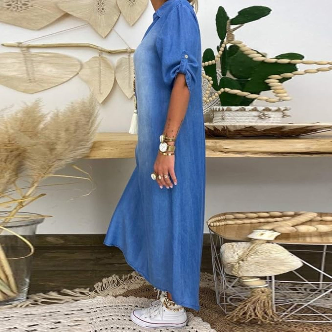 Claire™ | Robe Longue d’Été à Col V Élégante