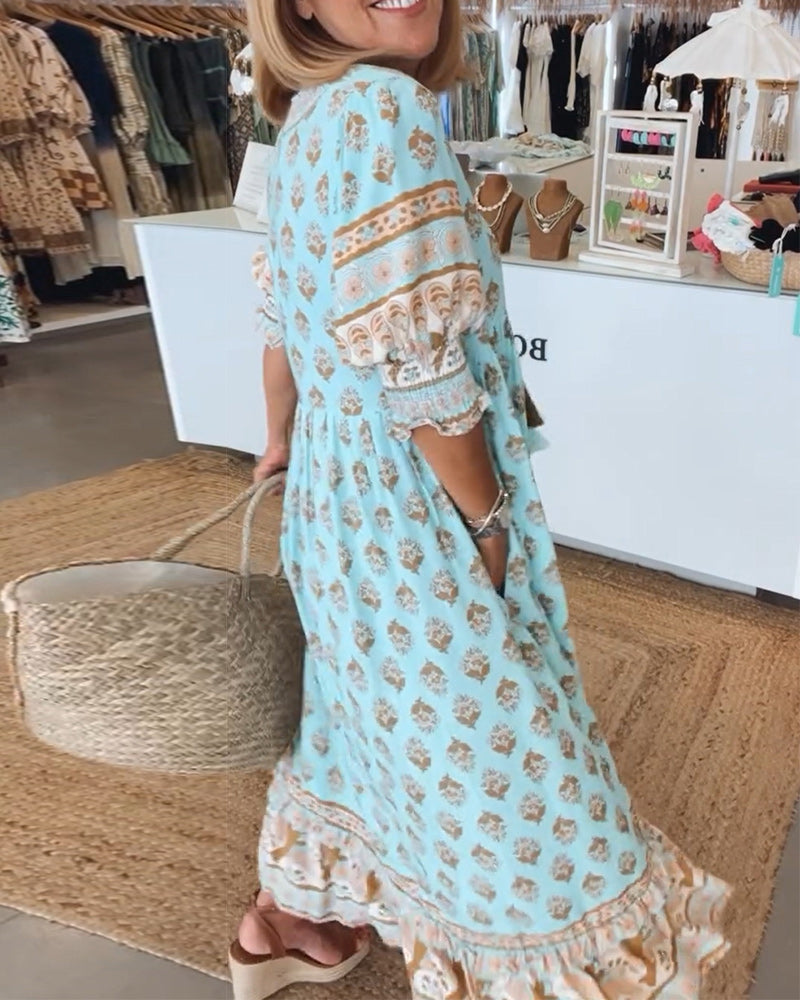 Giulia | Robe Midi à Imprimé et Manches Bouffante