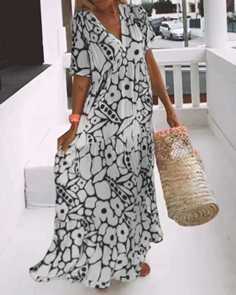 Christine | Robe Longue d’Été à Motif Élégant