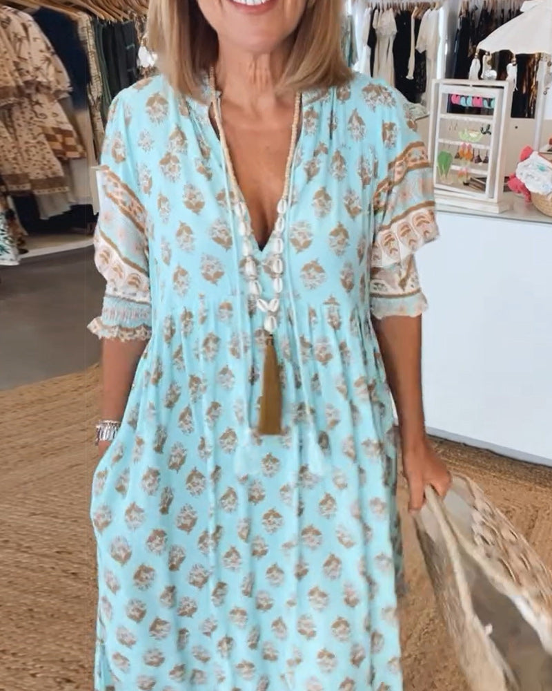Giulia | Robe Midi à Imprimé et Manches Bouffante