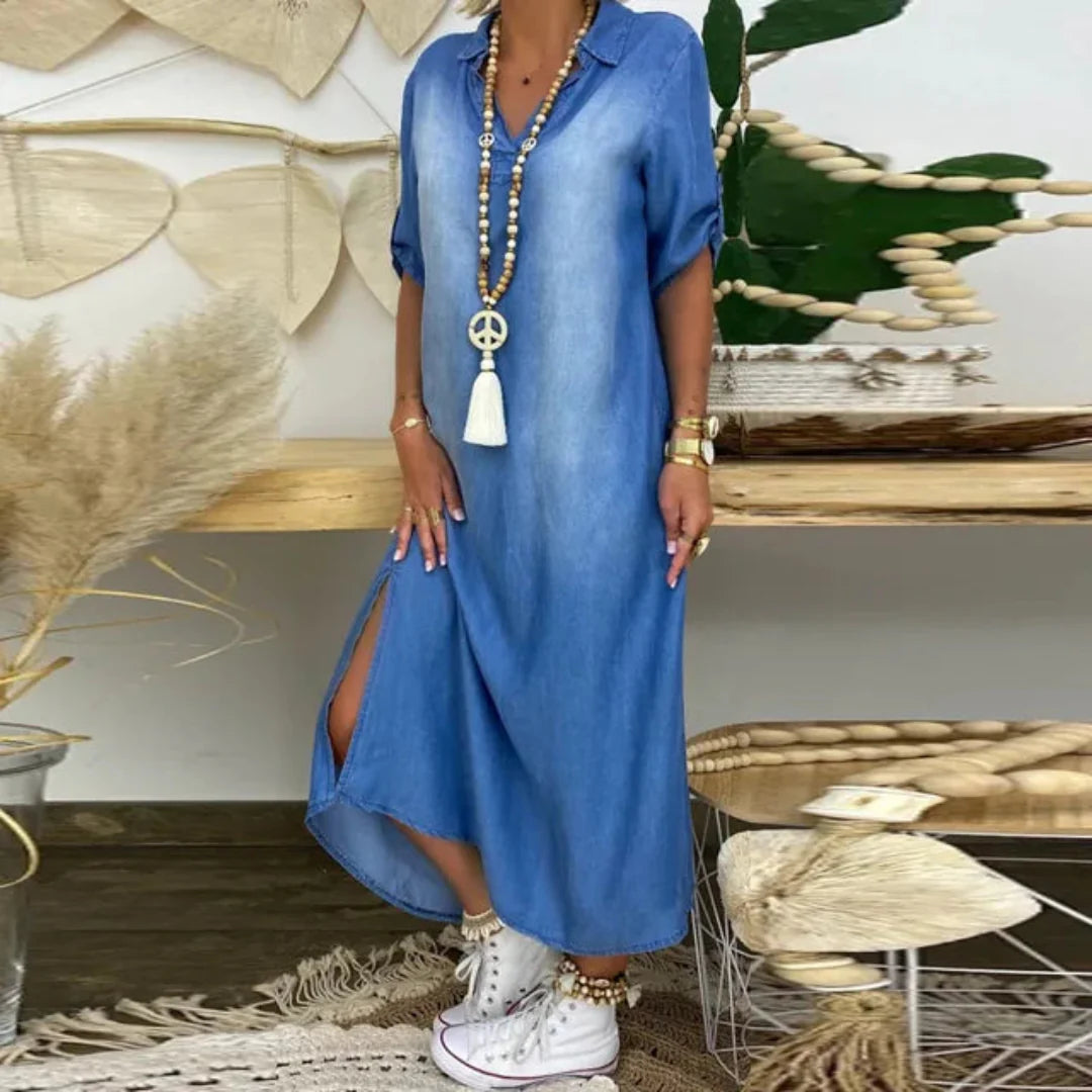 Claire™ | Robe Longue d’Été à Col V Élégante