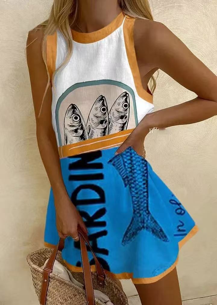 Isoria™ | Robe Longue Imprimée Bleu Élégante