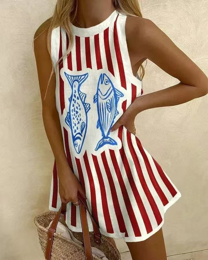 Delara™ | Robe Longue Imprimé Poisson Élégant