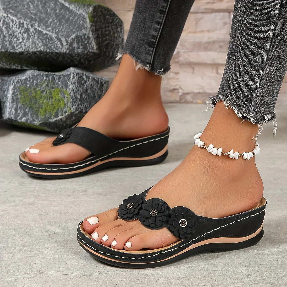 Flora™ | Sandales à Talon Compensé Fleuries Ultra-Confort