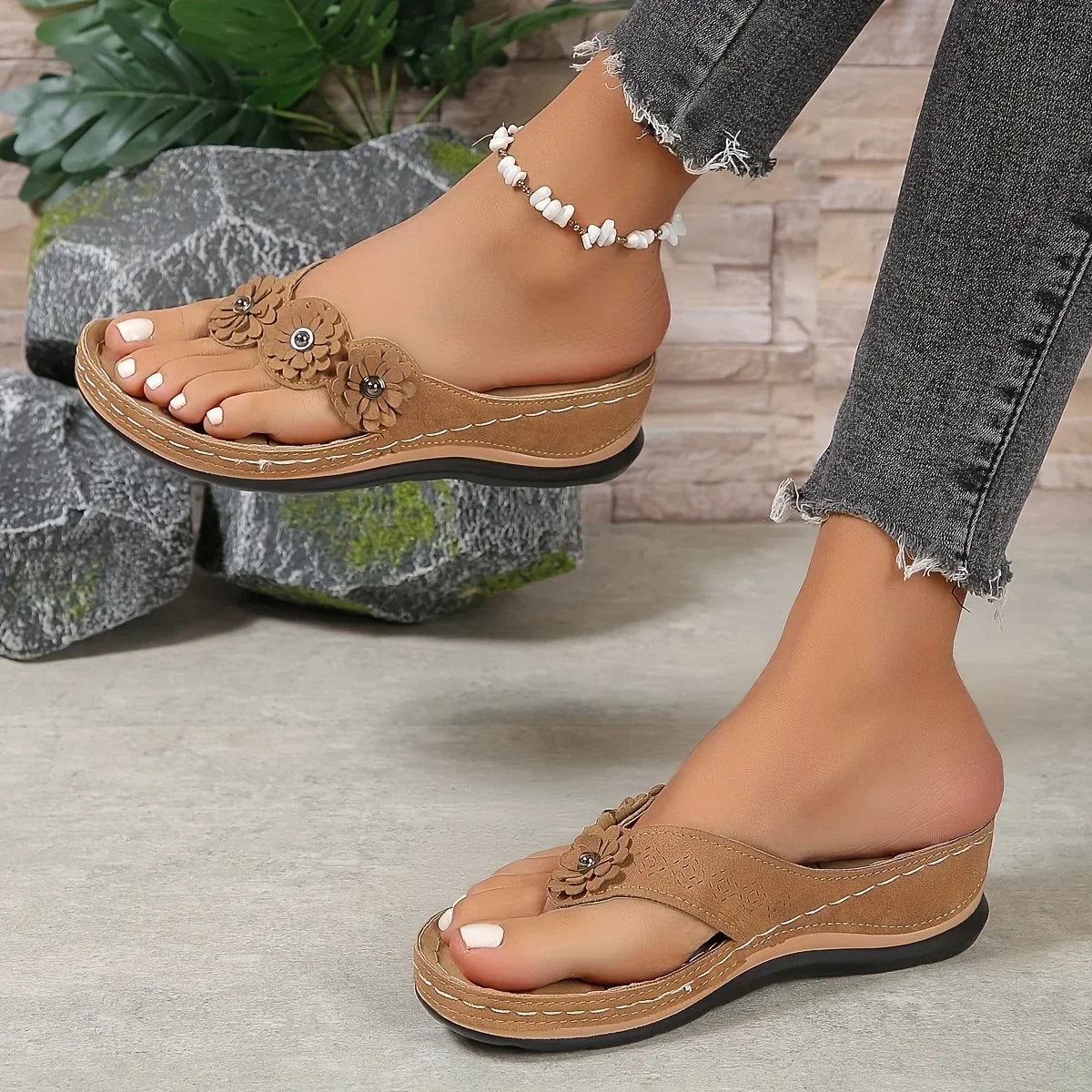 Flora™ | Sandales à Talon Compensé Fleuries Ultra-Confort