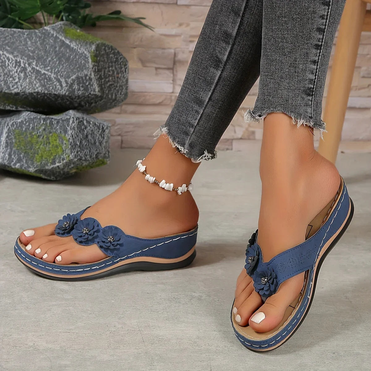 Flora™ | Sandales à Talon Compensé Fleuries Ultra-Confort