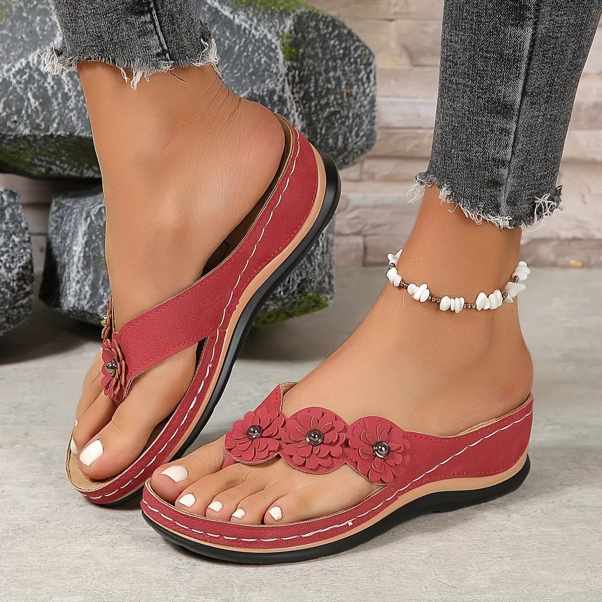 Flora™ | Sandales à Talon Compensé Fleuries Ultra-Confort